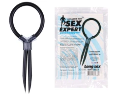 Чёрное силиконовое эрекционное кольцо-лассо Sex Expert